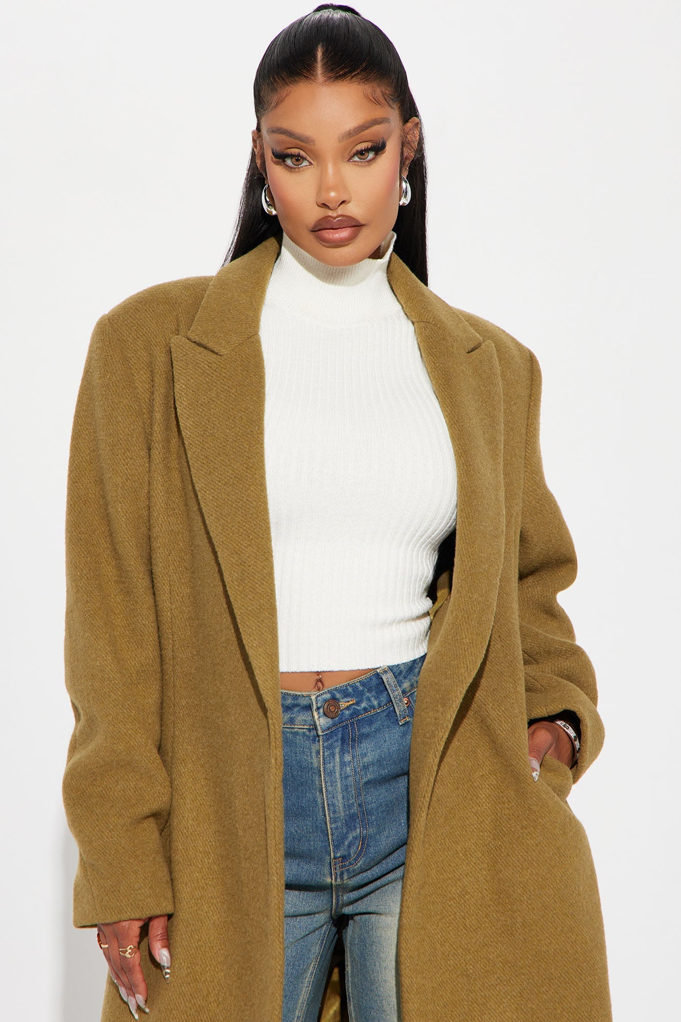 Natalie Wool Trench Coat - Olive