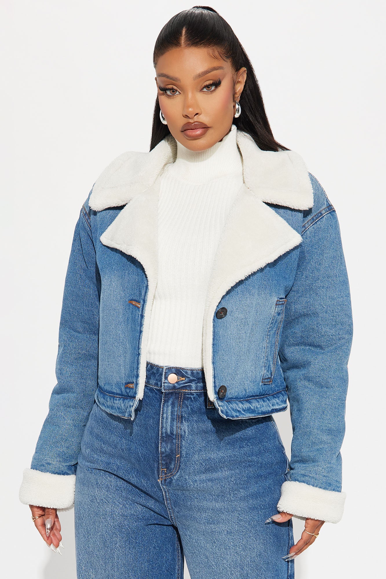 Mila Denim Shearling Jacket - Medium Wash