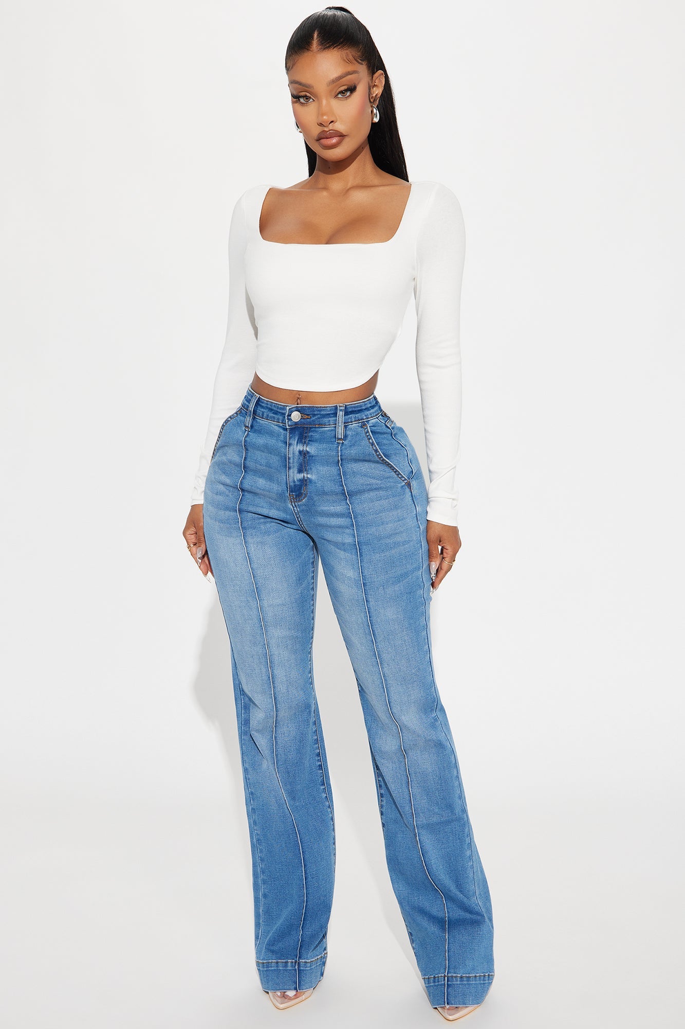 About Business Stretch Flare Trouser Jeans - Medium Wash