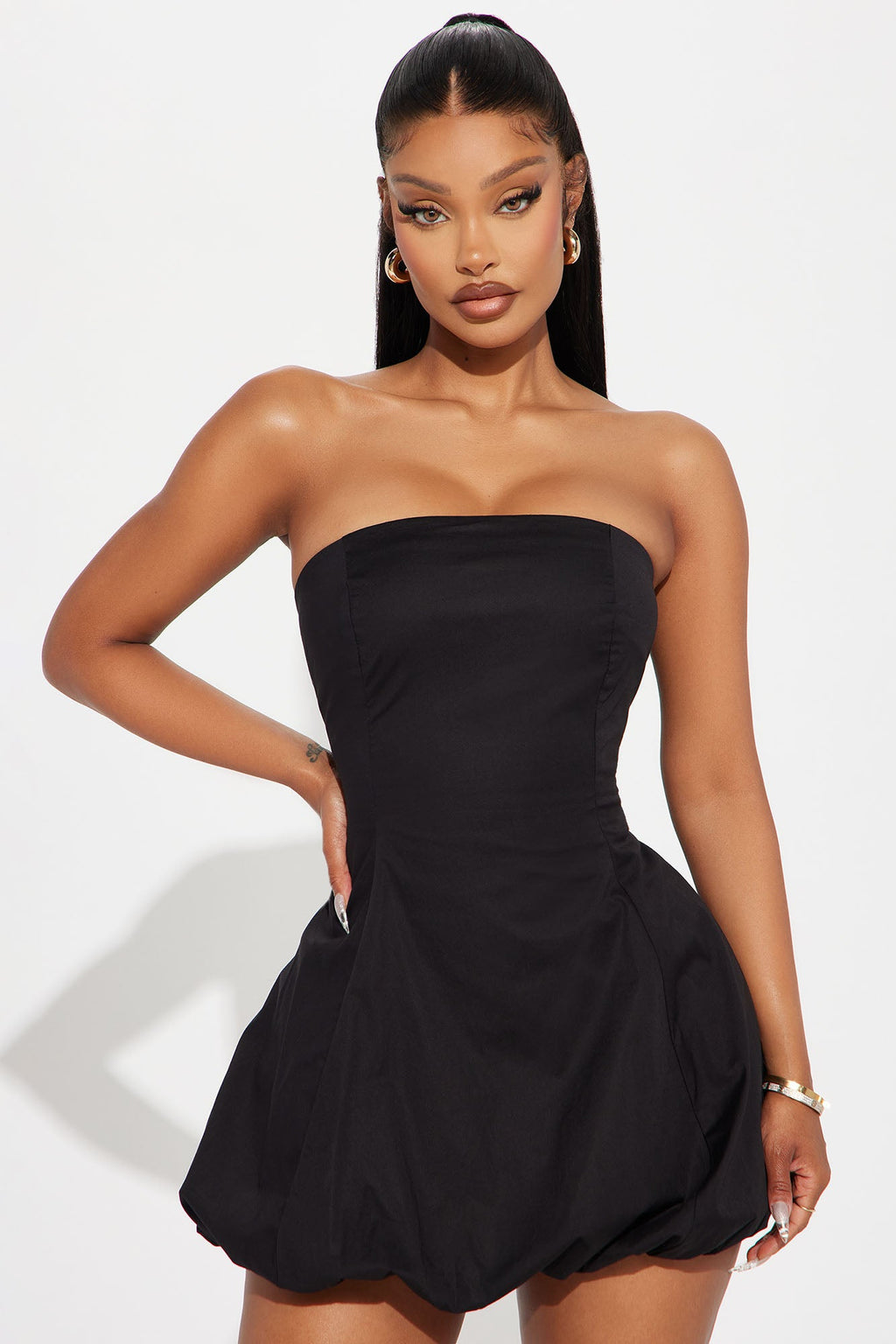 Pretty Tempting Poplin Bubble Mini Dress - Black