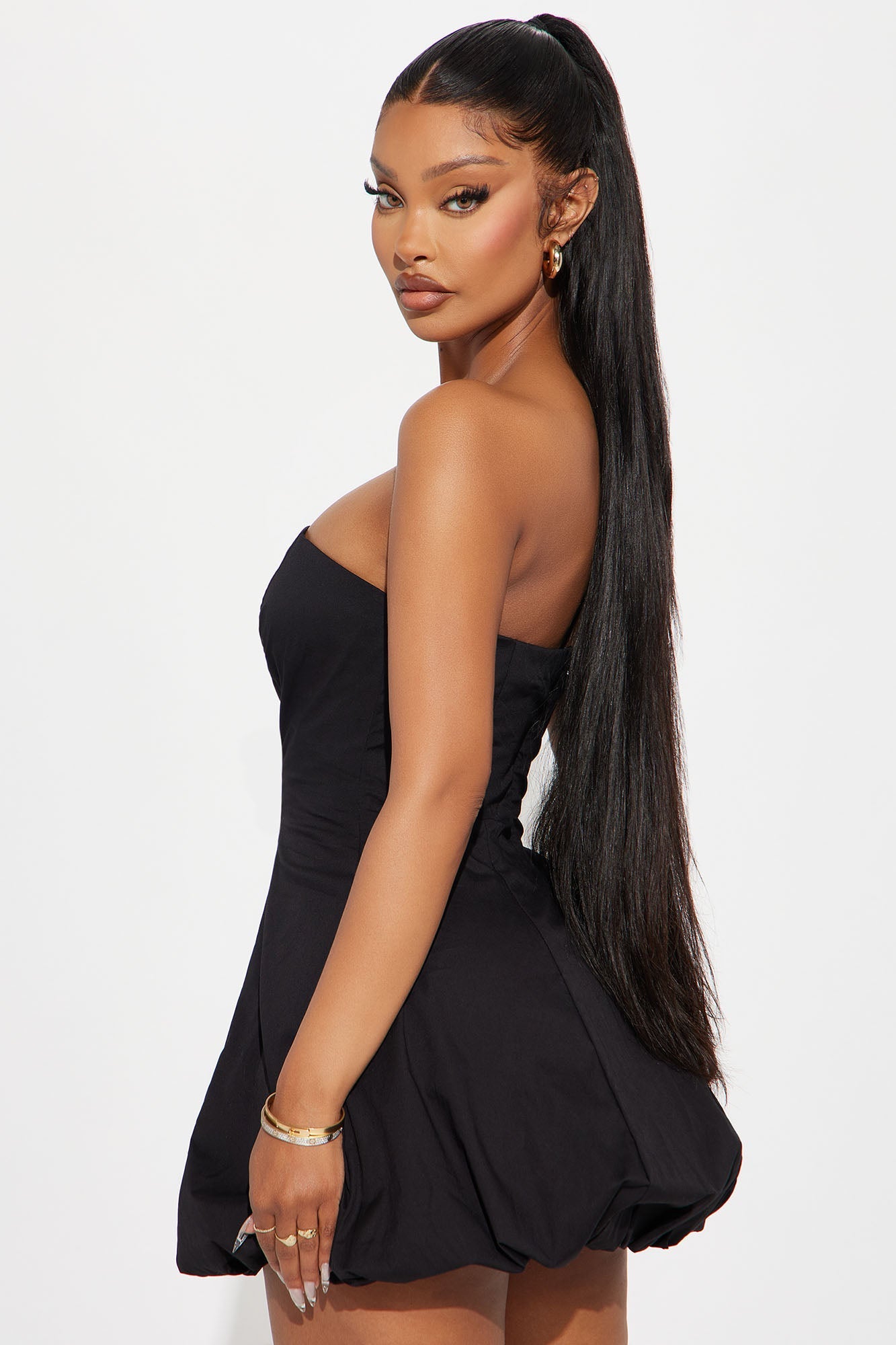 Pretty Tempting Poplin Bubble Mini Dress - Black