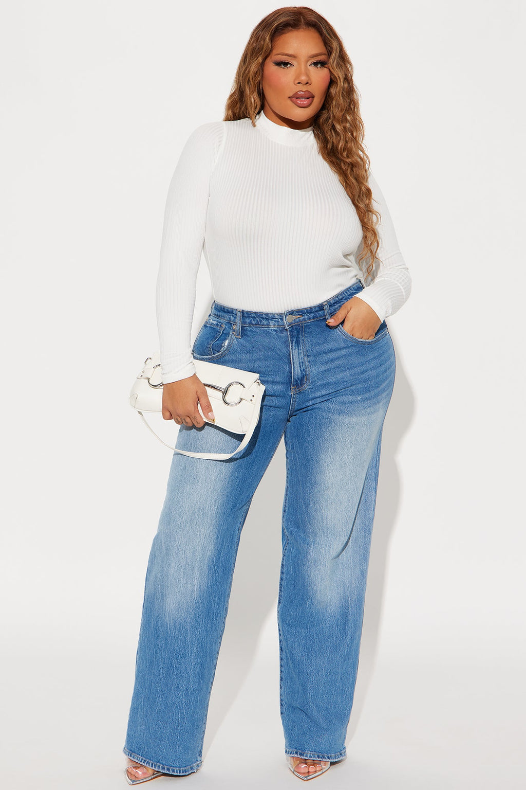 Rita Ribbed Long Sleeve Tee - White