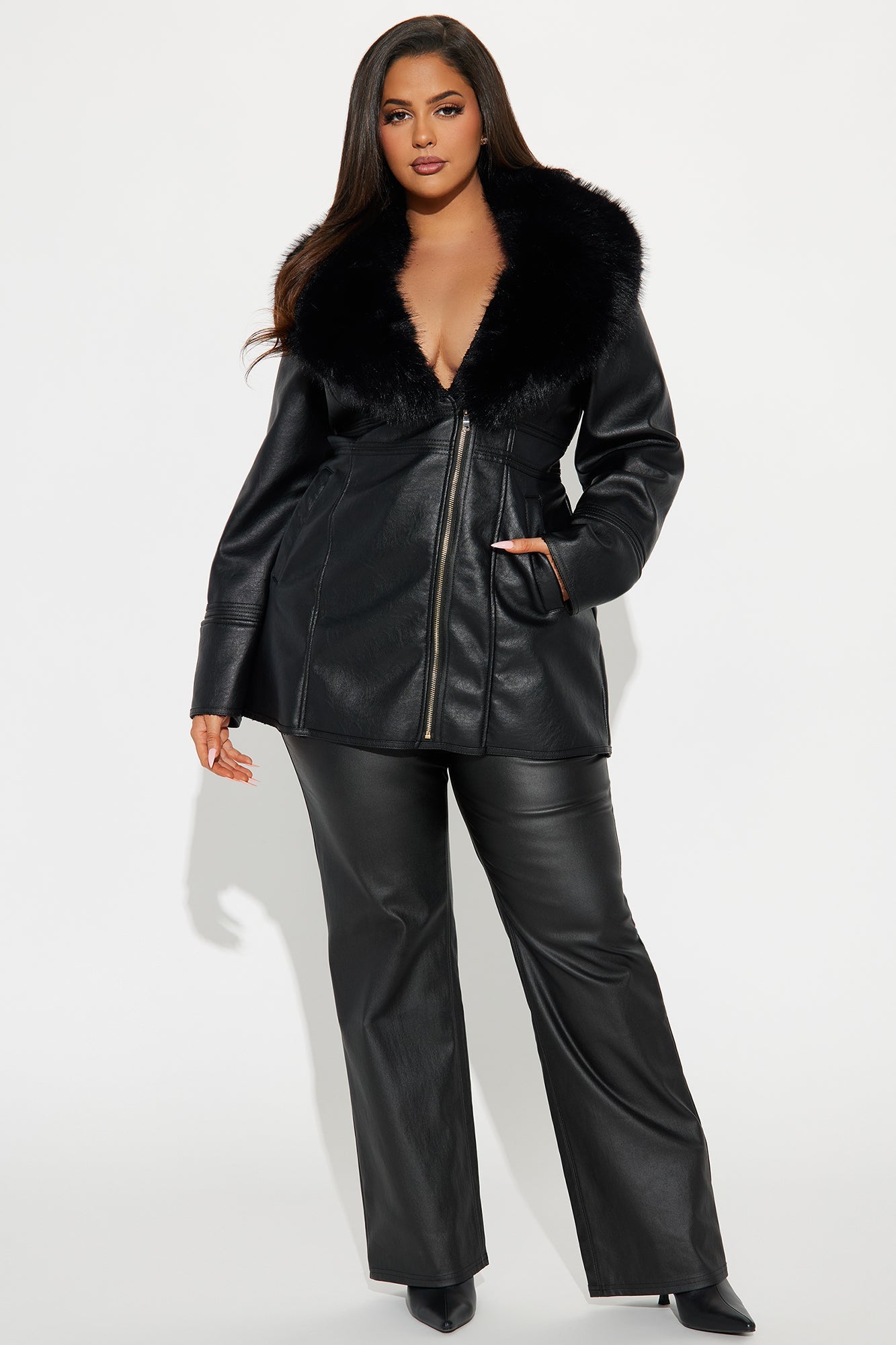 After Hour Faux Leather Coat - Black