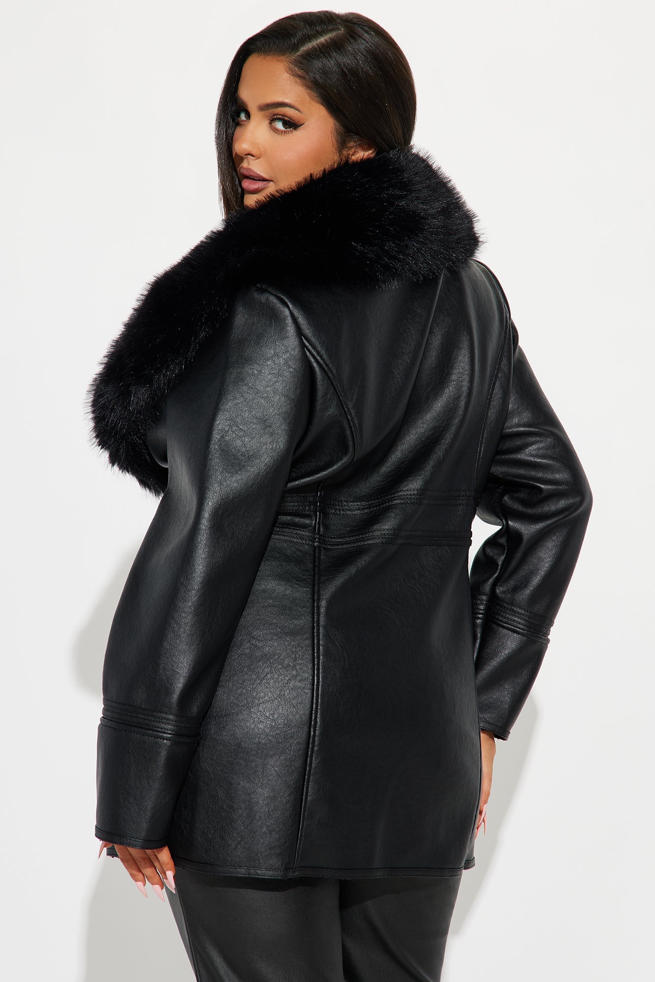 After Hour Faux Leather Coat - Black