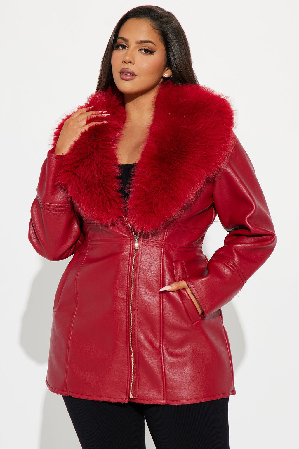 After Hour Faux Leather Coat - Red