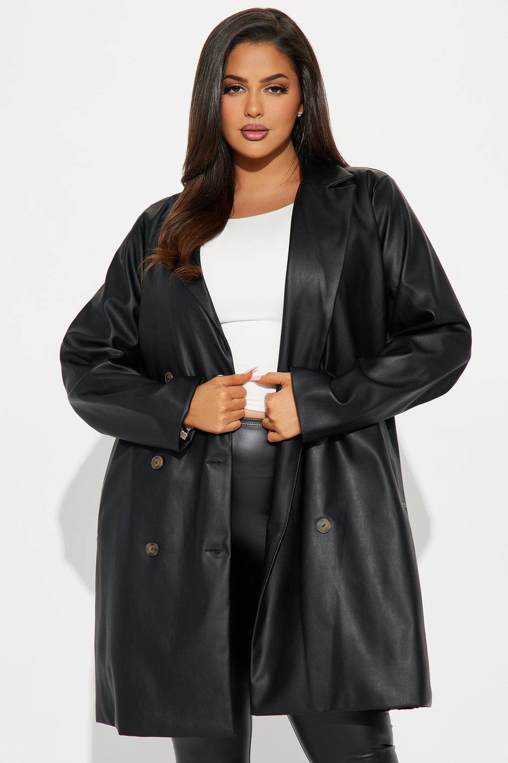 Cameron Faux Leather Coat - Black