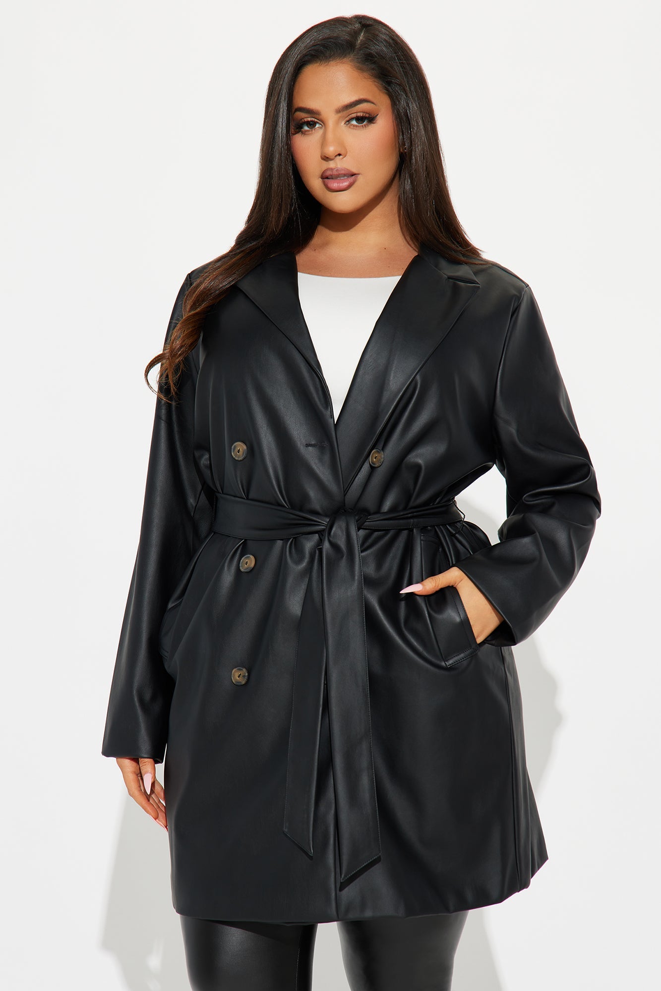 Cameron Faux Leather Coat - Black