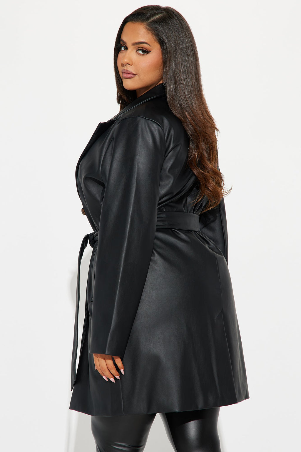 Cameron Faux Leather Coat - Black