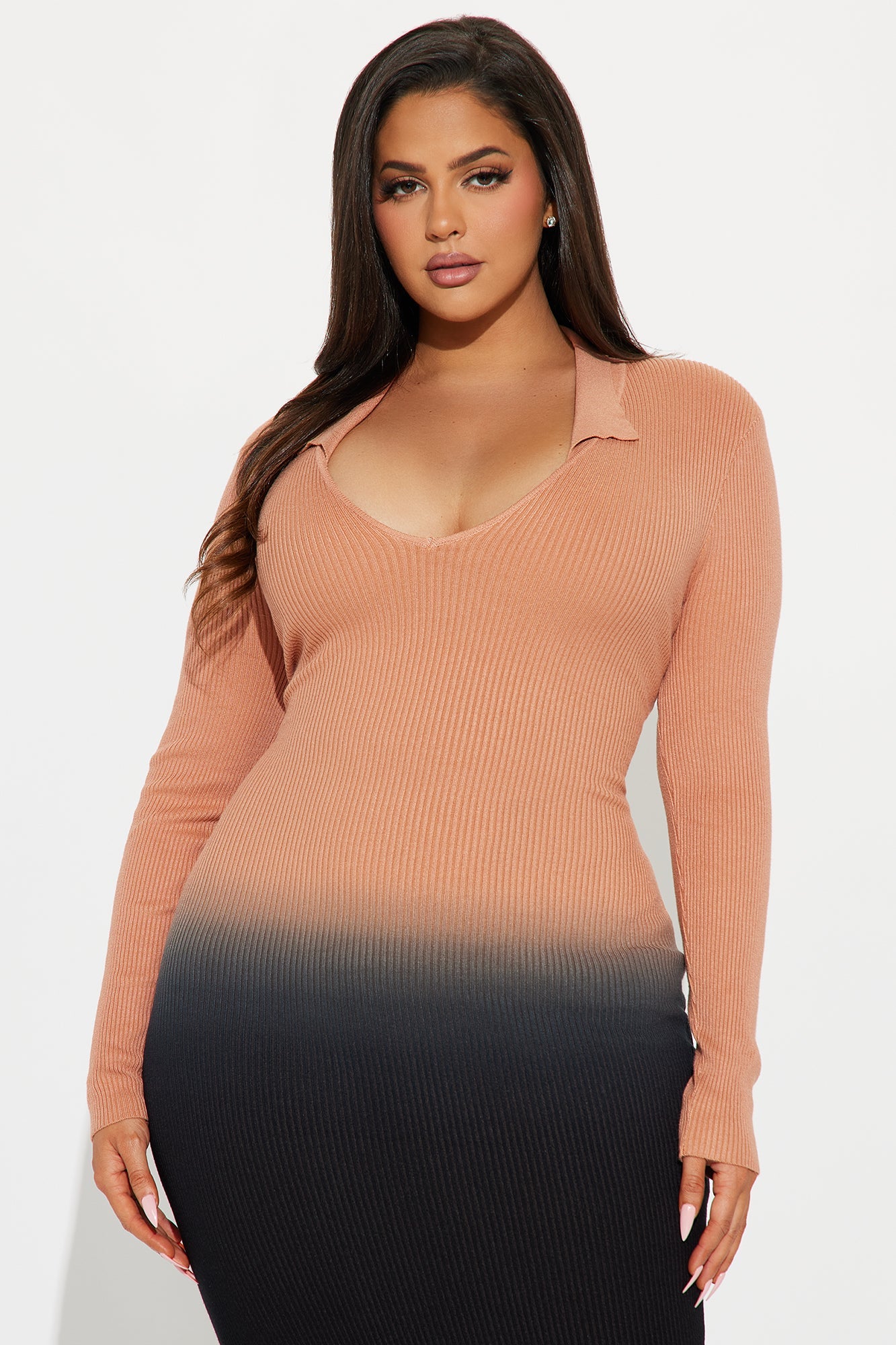 Fade Into You Sweater Maxi Dress - Tan/Multi