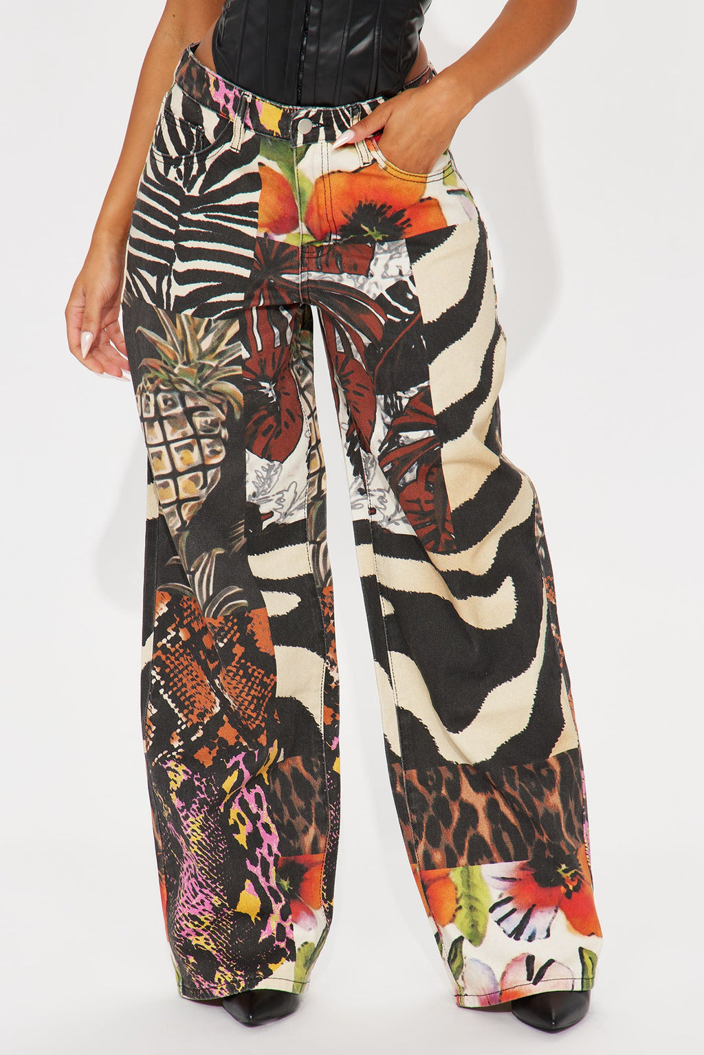 Miami Mood Printed Baggy Jeans - Brown/combo