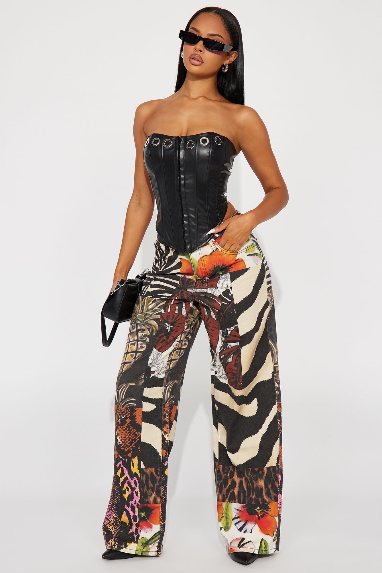 Miami Mood Printed Baggy Jeans - Brown/combo