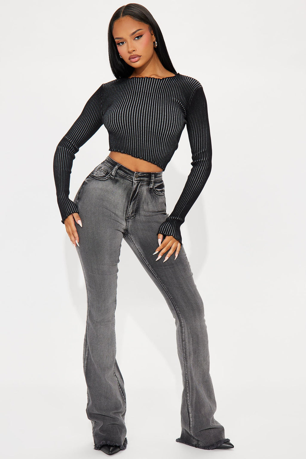 Tall Highest Stakes Stretch Flare Jeans - Black Wash