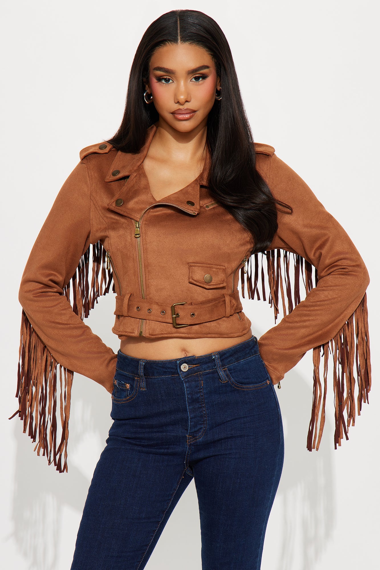 Wild West Connection Fringe Moto Jacket - Camel