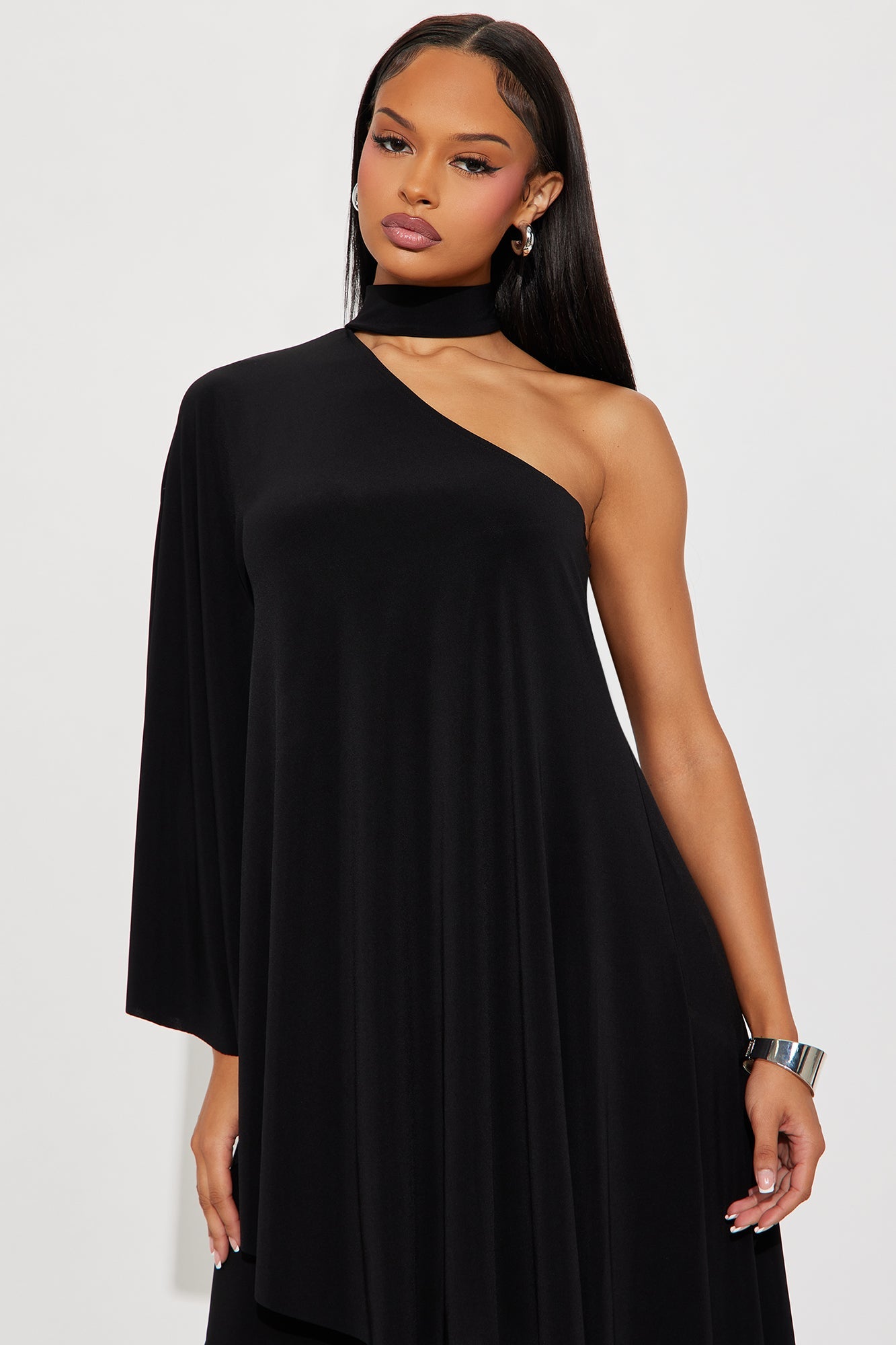 Draped Devotion One Shoulder Pant Set  - Black