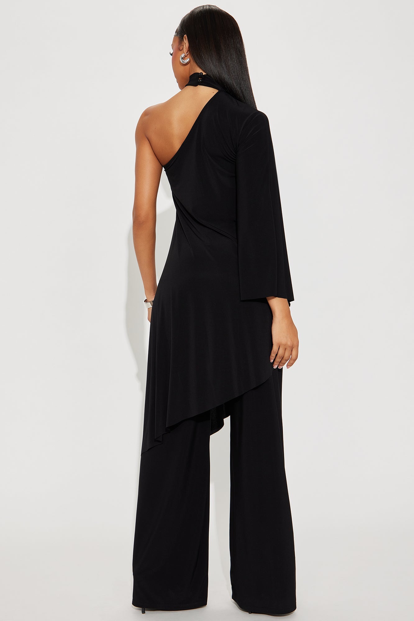 Draped Devotion One Shoulder Pant Set  - Black