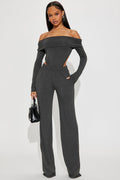 Clarissa Off Shoulder Bodysuit And Pant Set - Charcoal