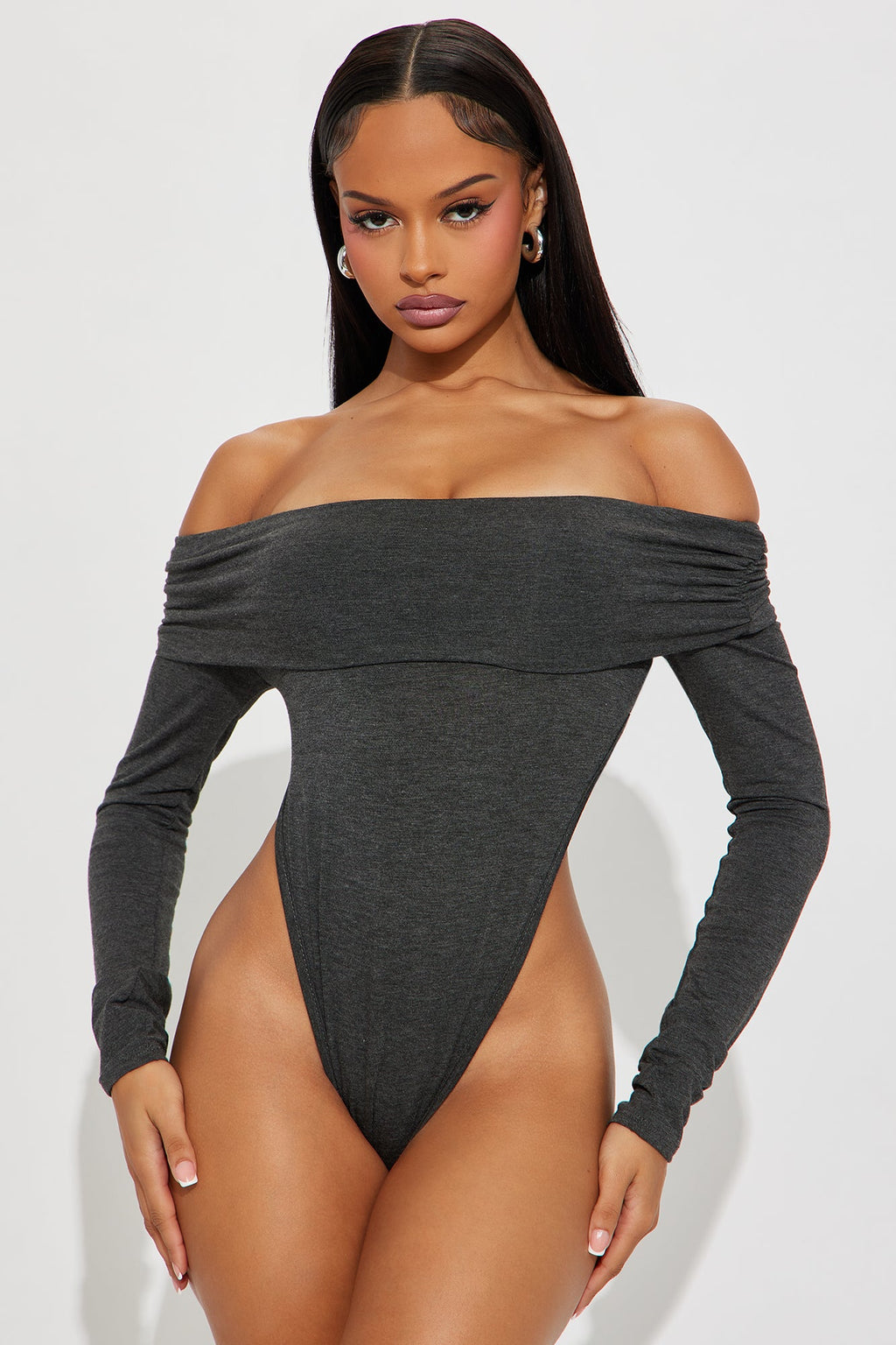 Clarissa Off Shoulder Bodysuit And Pant Set - Charcoal