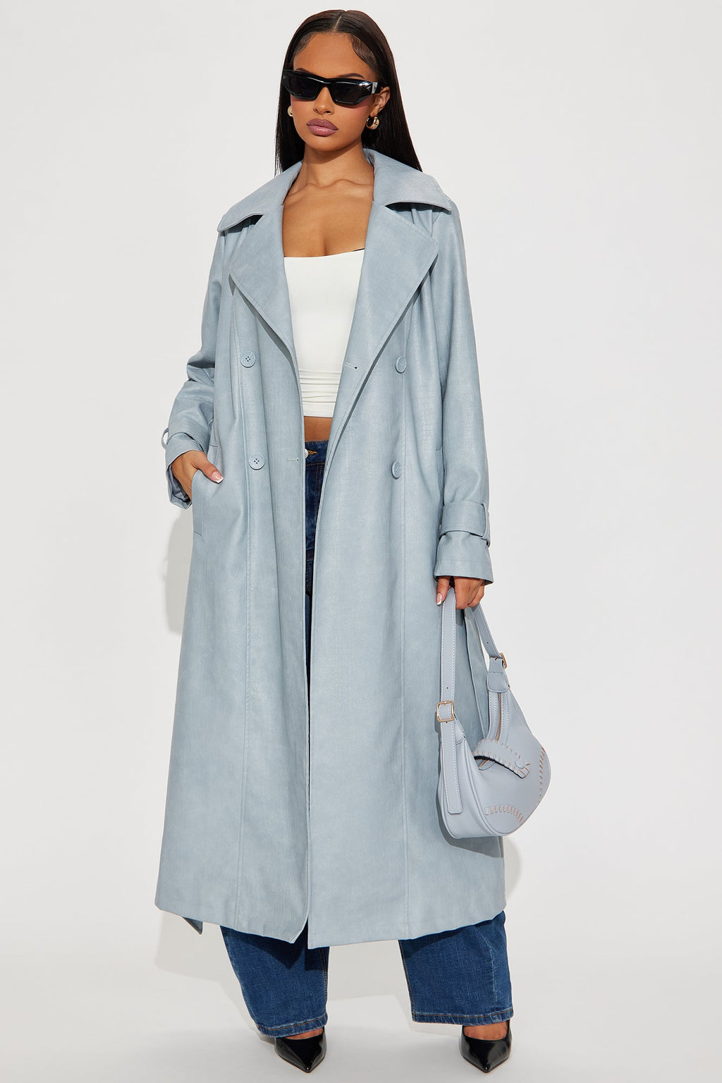Holland Croc Embossed Trench Coat - Grey/Blue