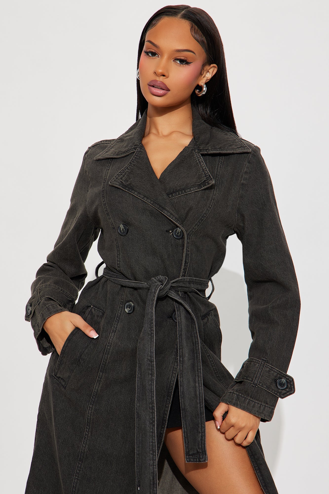 Chicago Denim Trench Coat - Black Wash