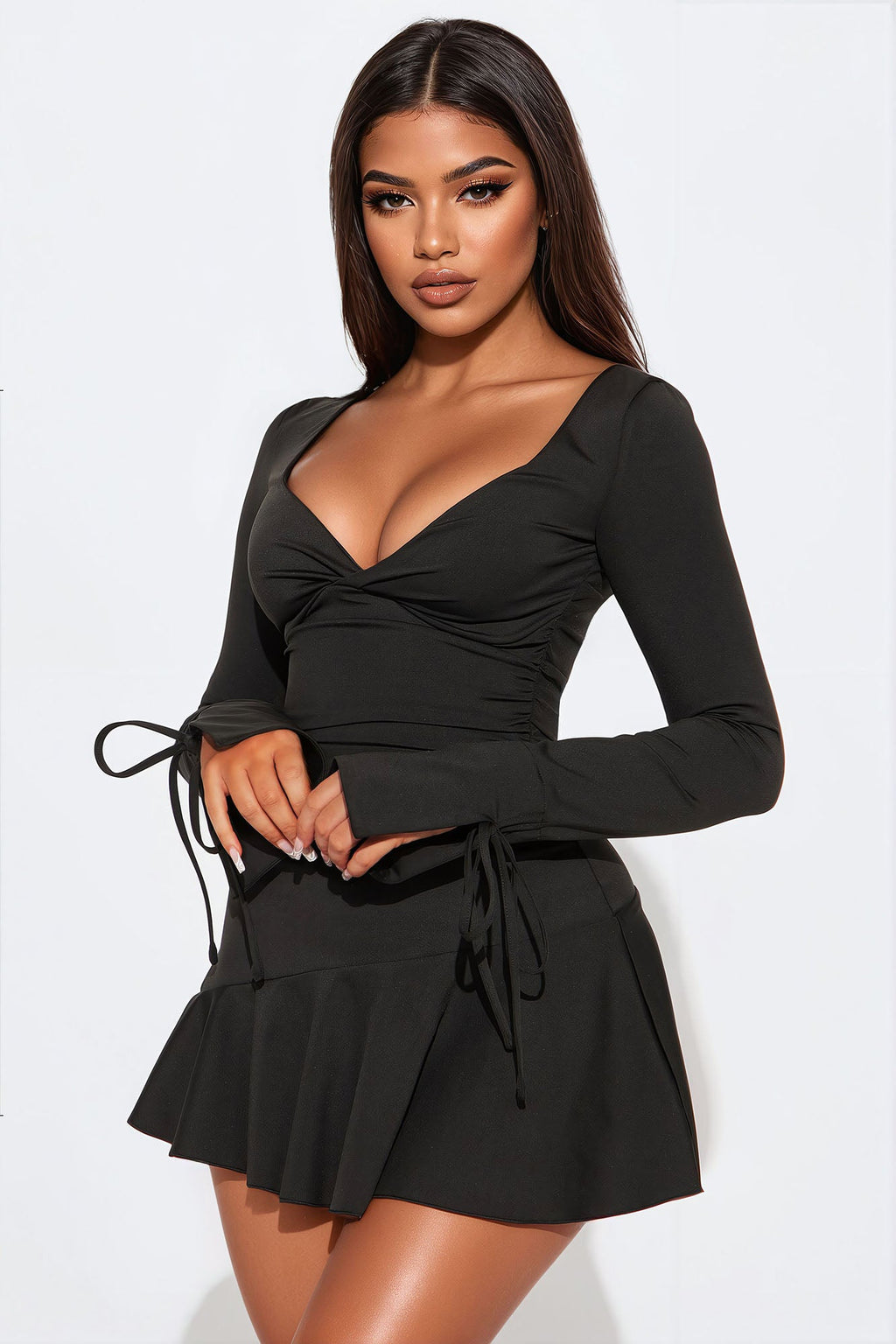 So Perfect Sculpt Ruffle Mini Dress - Black
