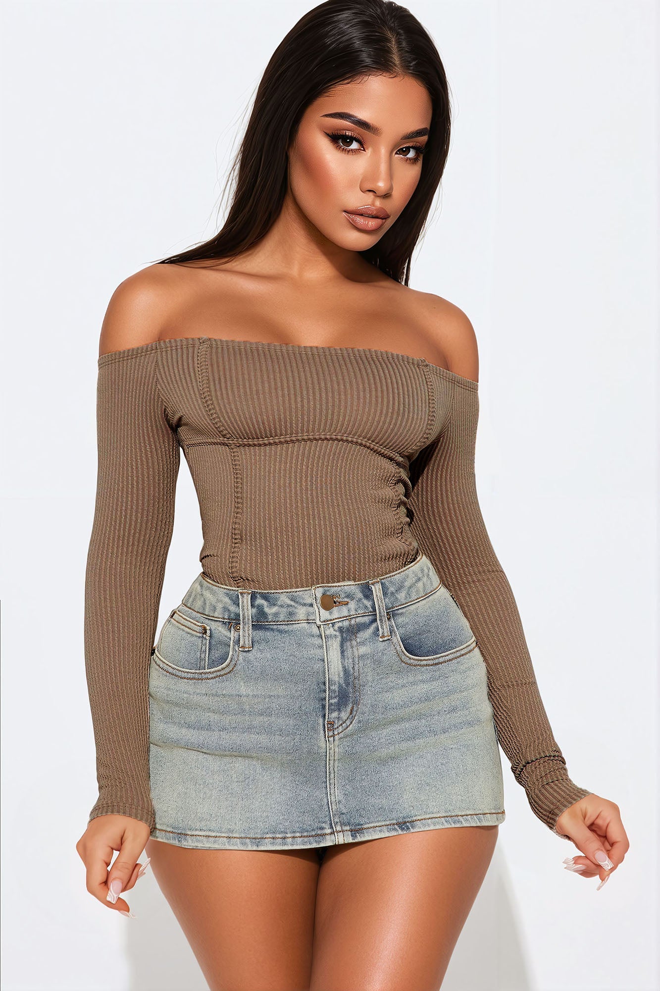 Monnet Ribbed Bodysuit - Chocolate