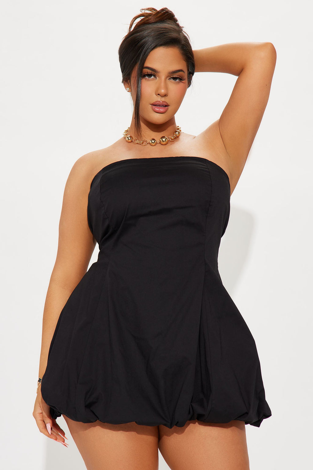 Pretty Tempting Poplin Bubble Mini Dress - Black