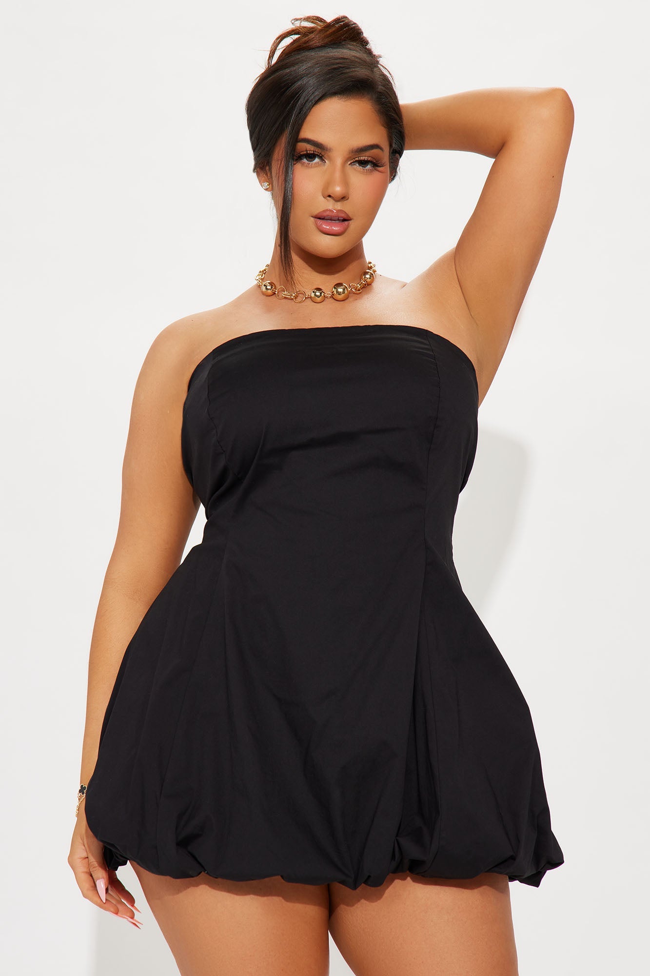 Pretty Tempting Poplin Bubble Mini Dress - Black