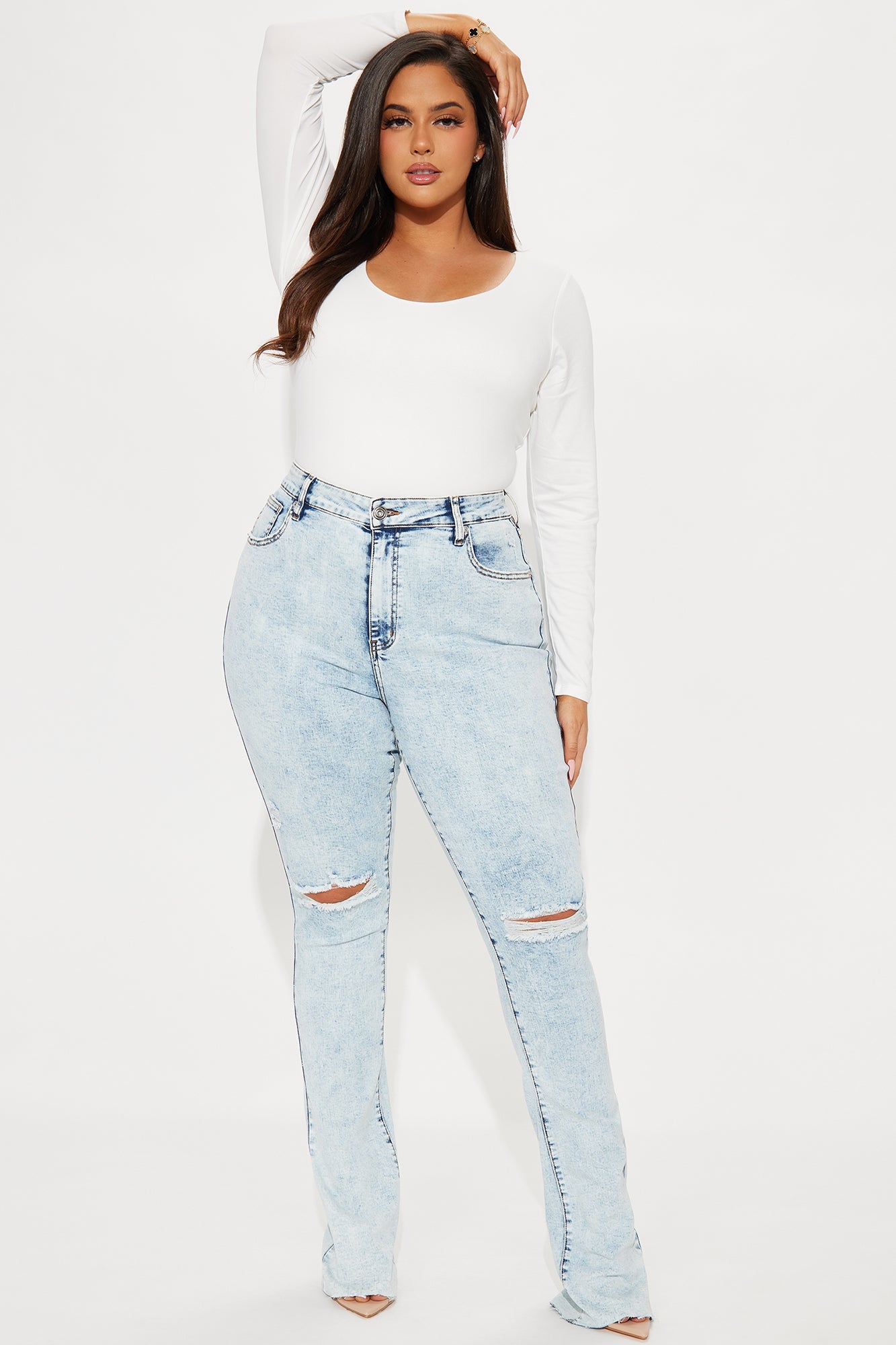 Tall Best Stretch Ripped High Rise Bootcut Jeans - Acid Wash Denim