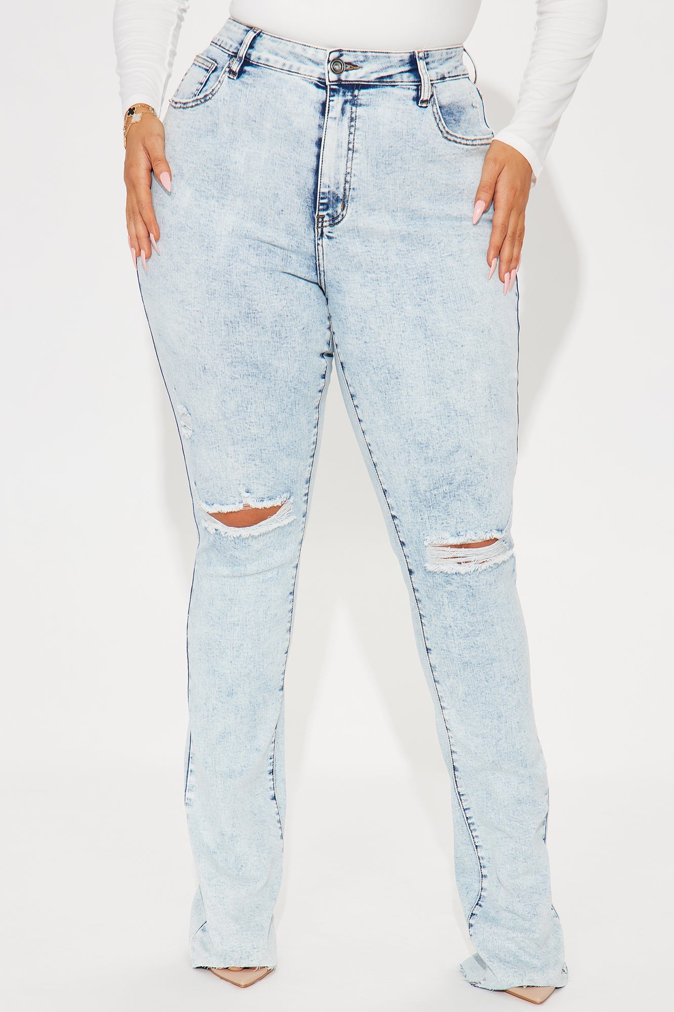 Tall Best Stretch Ripped High Rise Bootcut Jeans - Acid Wash Denim