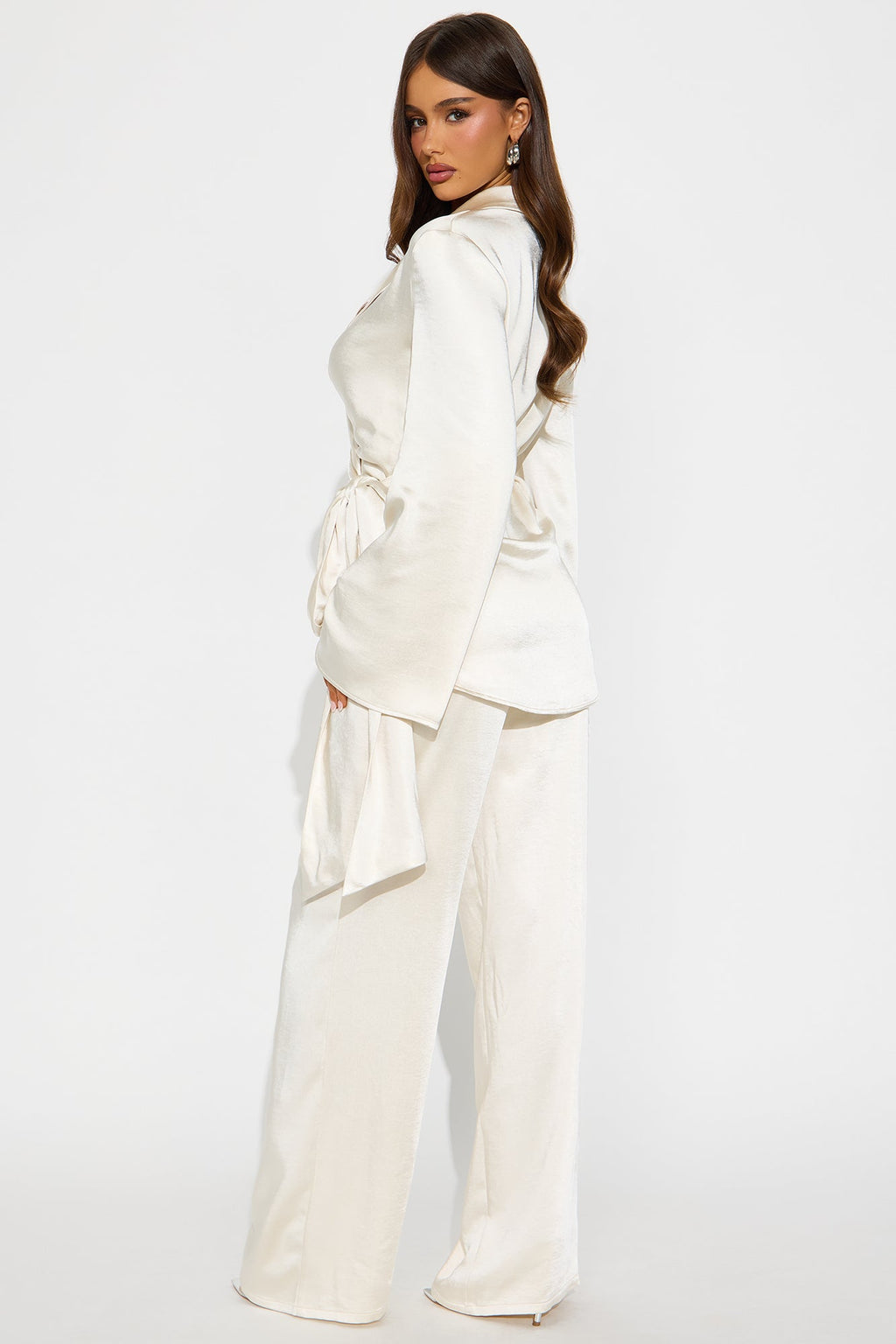 One And Only Satin Blazer Set - Champagne