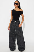 Let It Shine Sequin Wide Leg Jean - Black