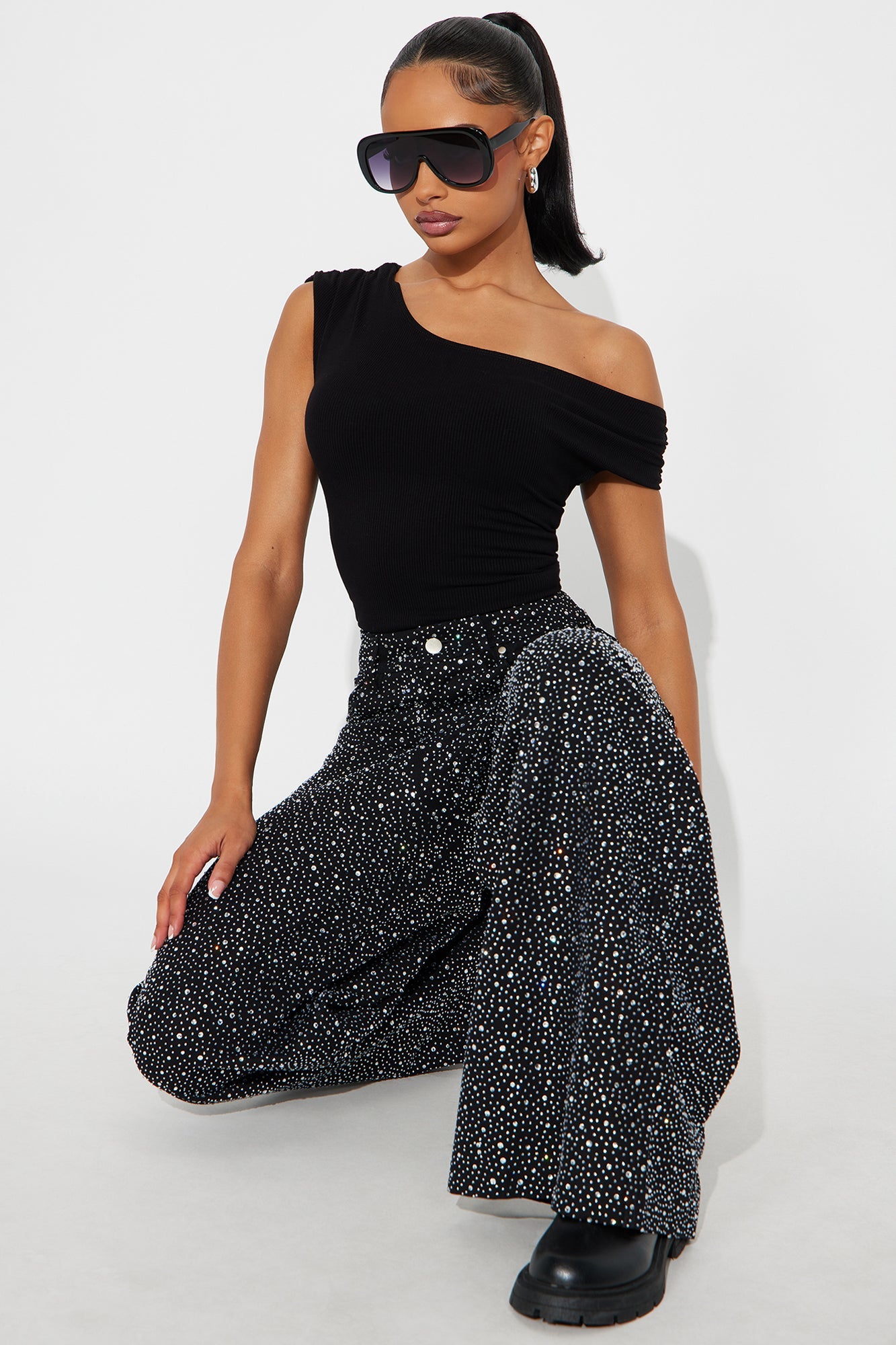 Let It Shine Sequin Wide Leg Jean - Black
