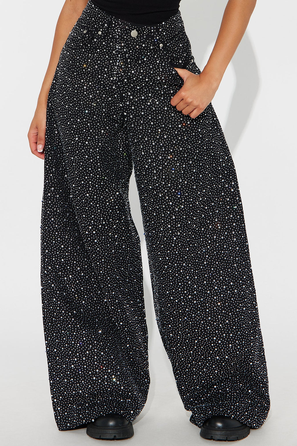 Let It Shine Sequin Wide Leg Jean - Black
