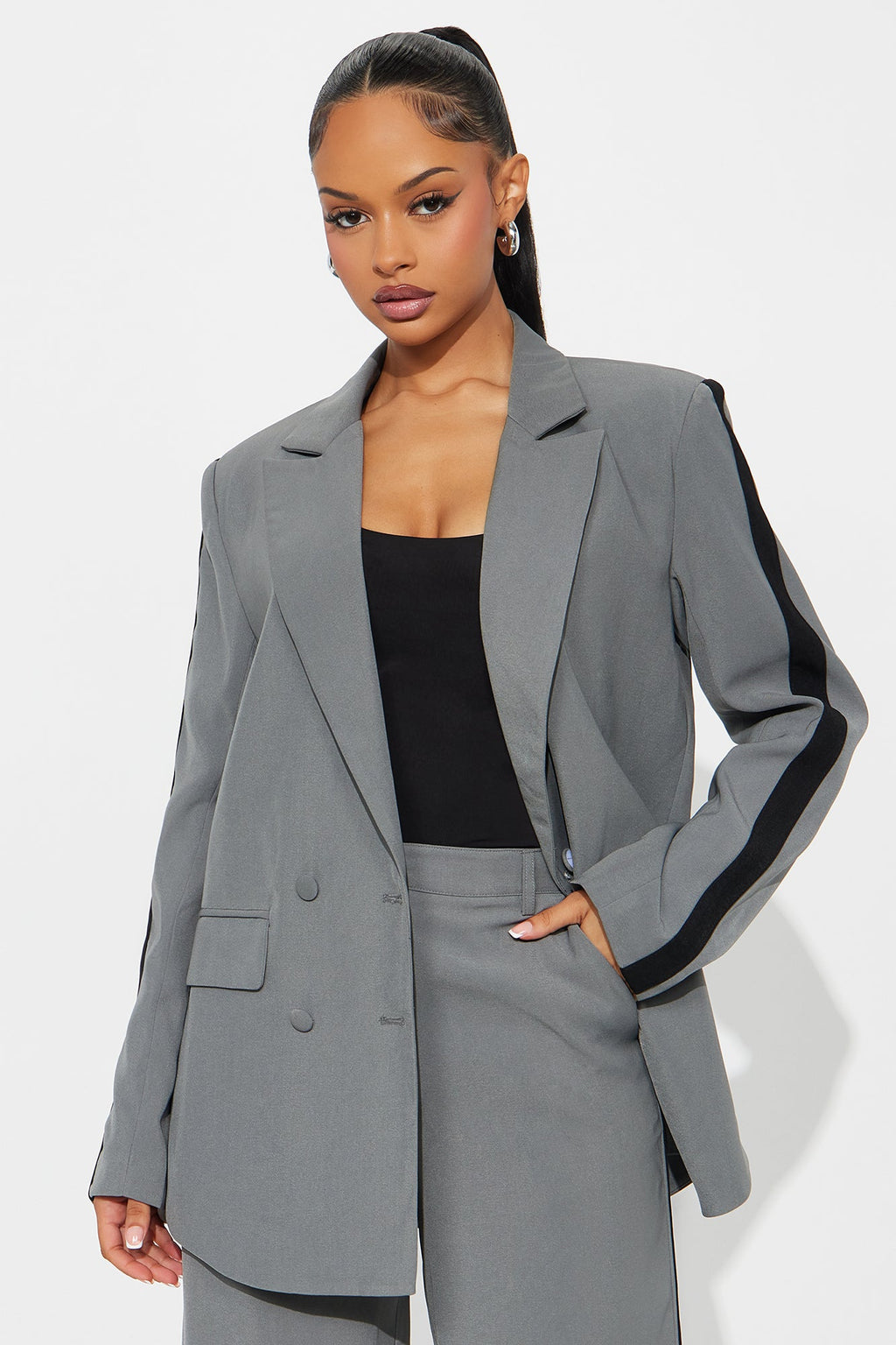 Power Ceo Blazer Pant Set - Grey/Black