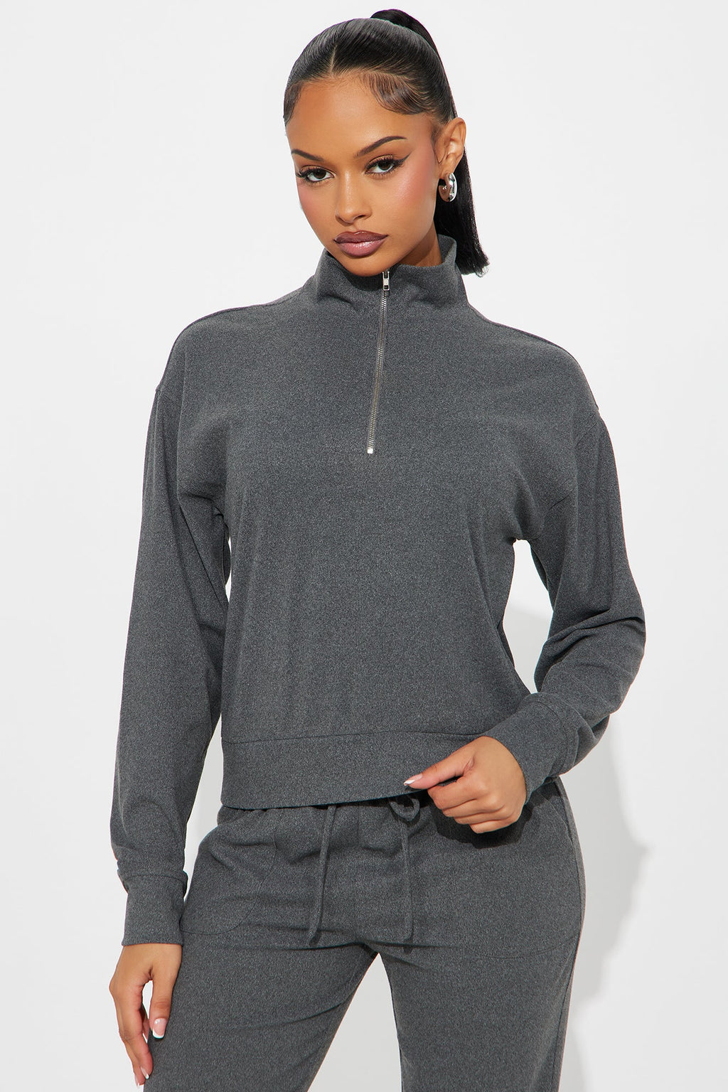 Gianna Ribbed Jogger Set - Heather Grey