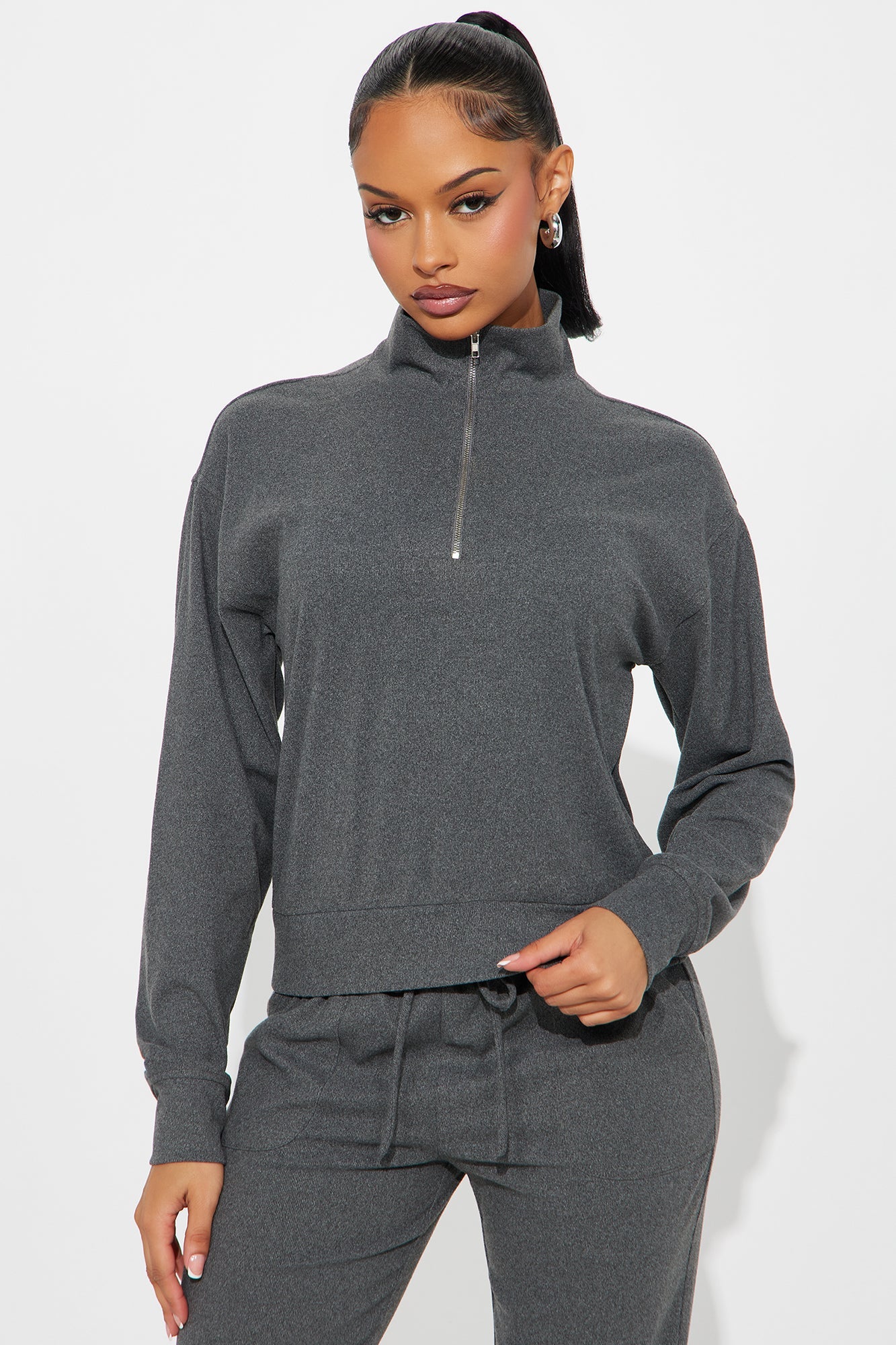 Gianna Ribbed Jogger Set - Heather Grey