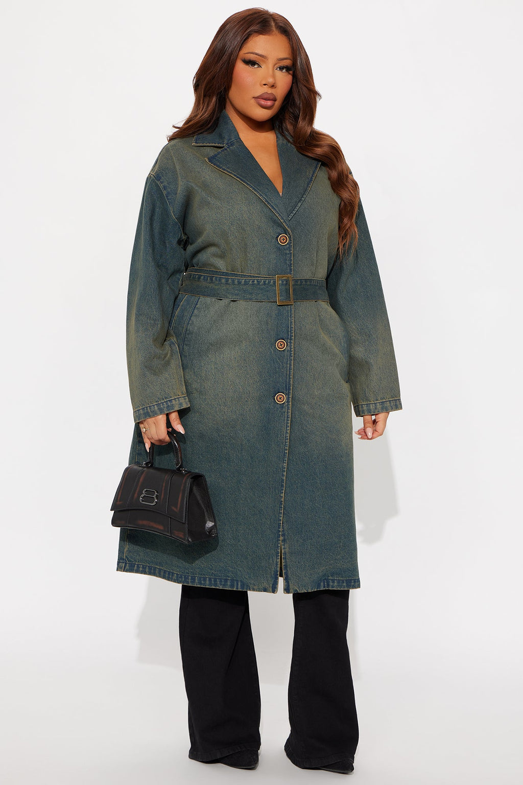 Jade Washed Denim Belted Trench - Vintage Wash