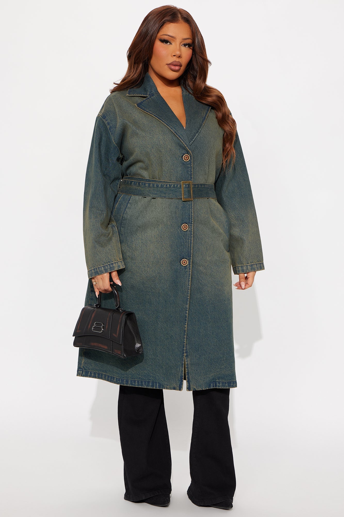 Jade Washed Denim Belted Trench - Vintage Wash