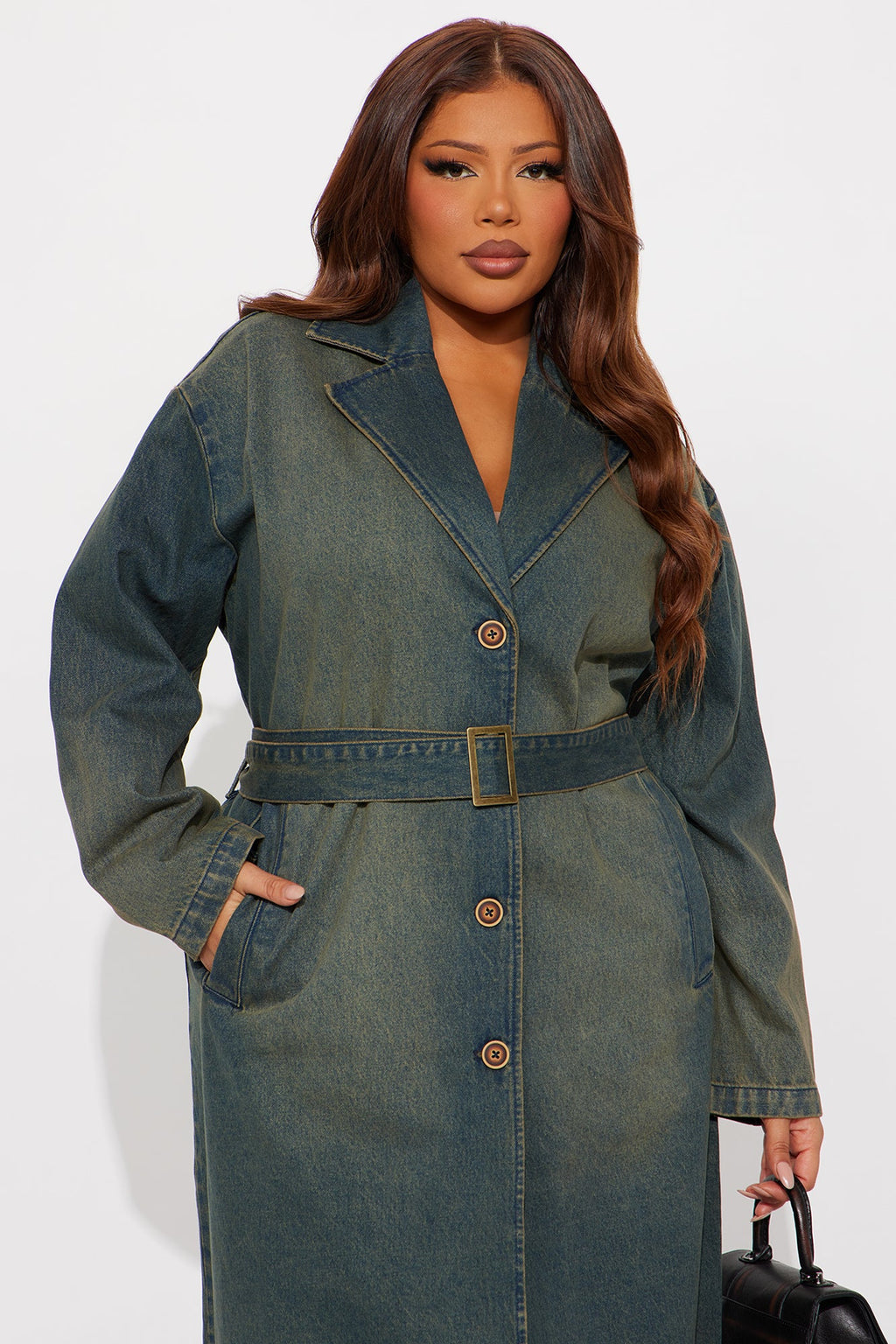 Jade Washed Denim Belted Trench - Vintage Wash