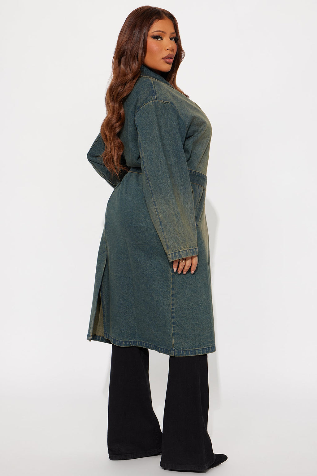 Jade Washed Denim Belted Trench - Vintage Wash