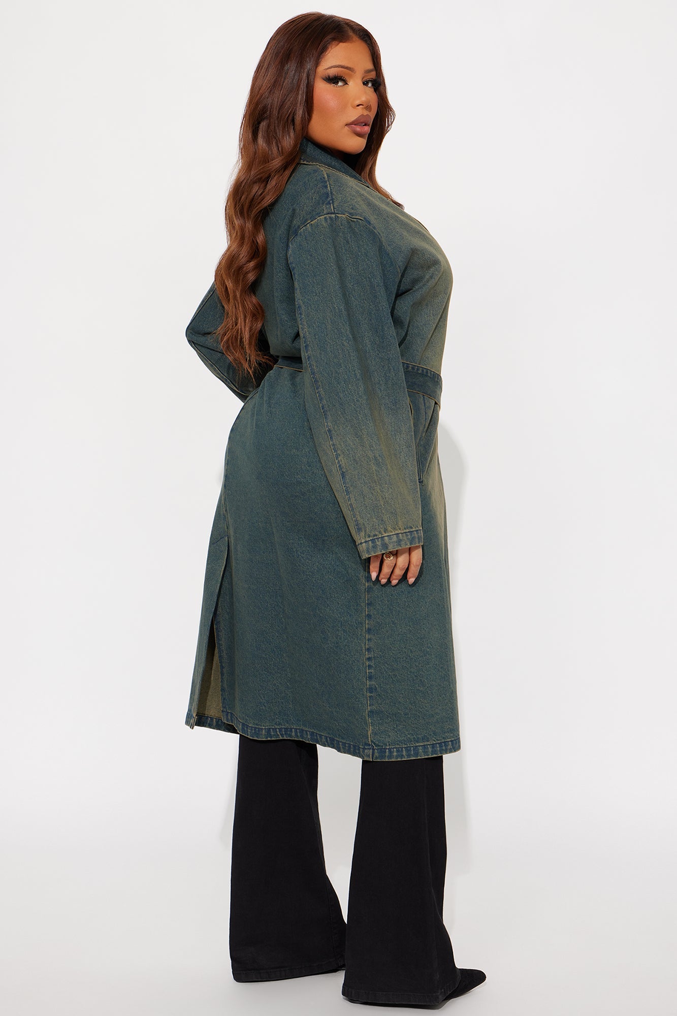 Jade Washed Denim Belted Trench - Vintage Wash
