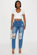 Sneak Into It Ripped Straight Leg Jeans - Medium Wash