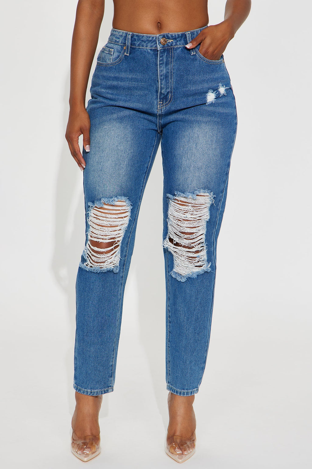 Sneak Into It Ripped Straight Leg Jeans - Medium Wash