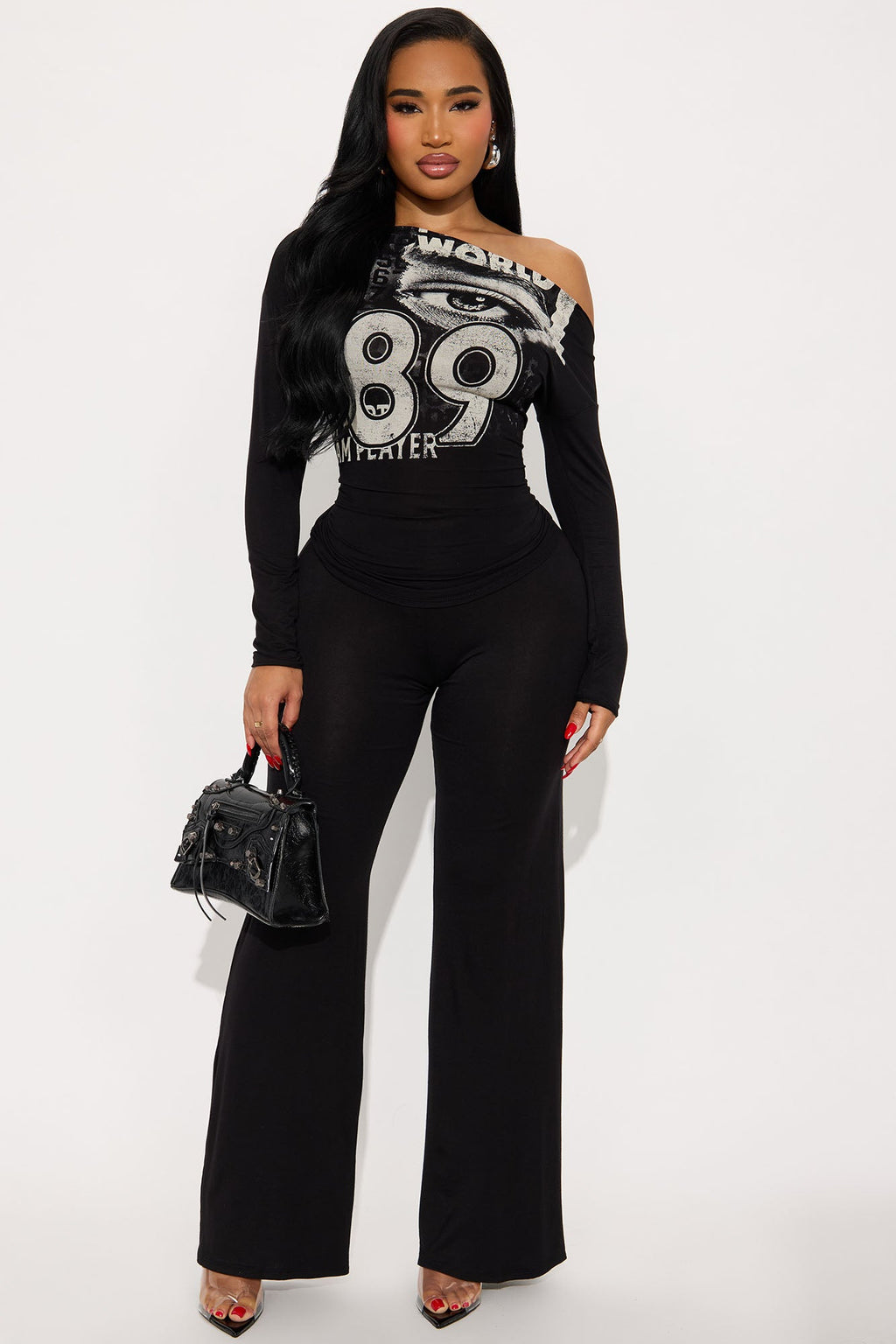 Worlwide Off Shoulder Pant Set - Black