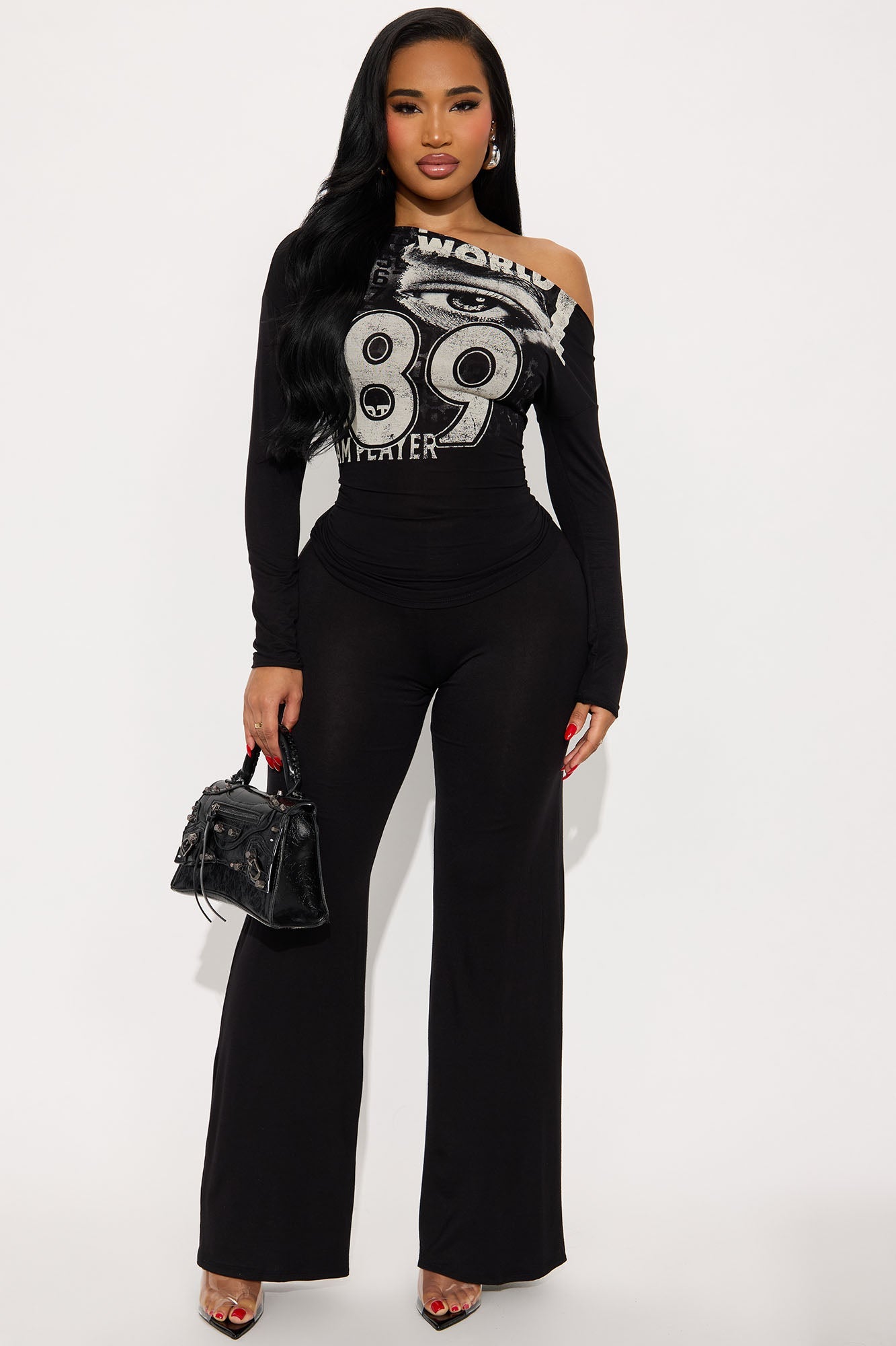 Worlwide Off Shoulder Pant Set - Black