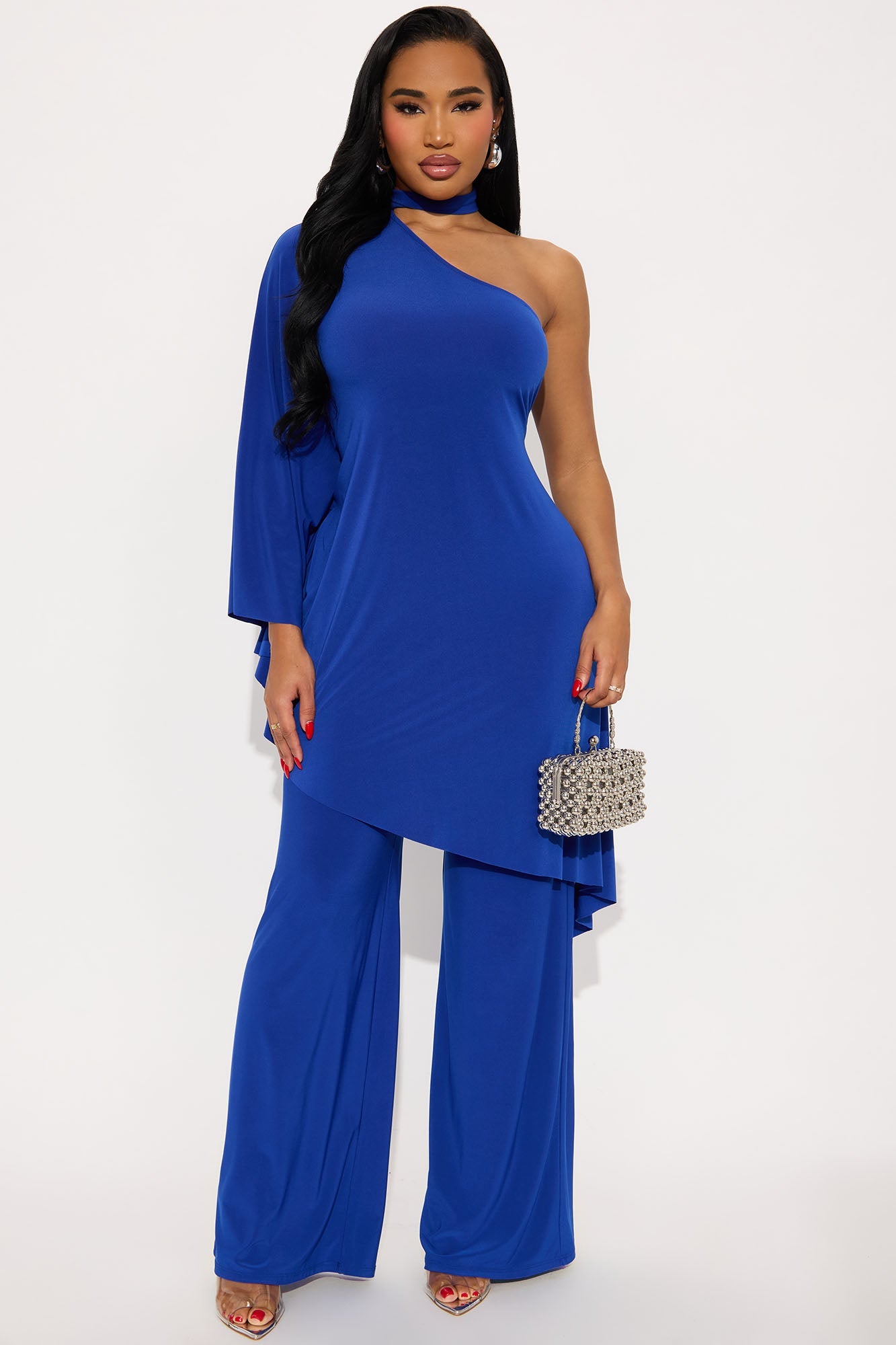 Draped Devotion One Shoulder Pant Set  - Royal