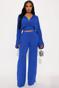 Ariana Ruched Sleeve Pant Set - Royal