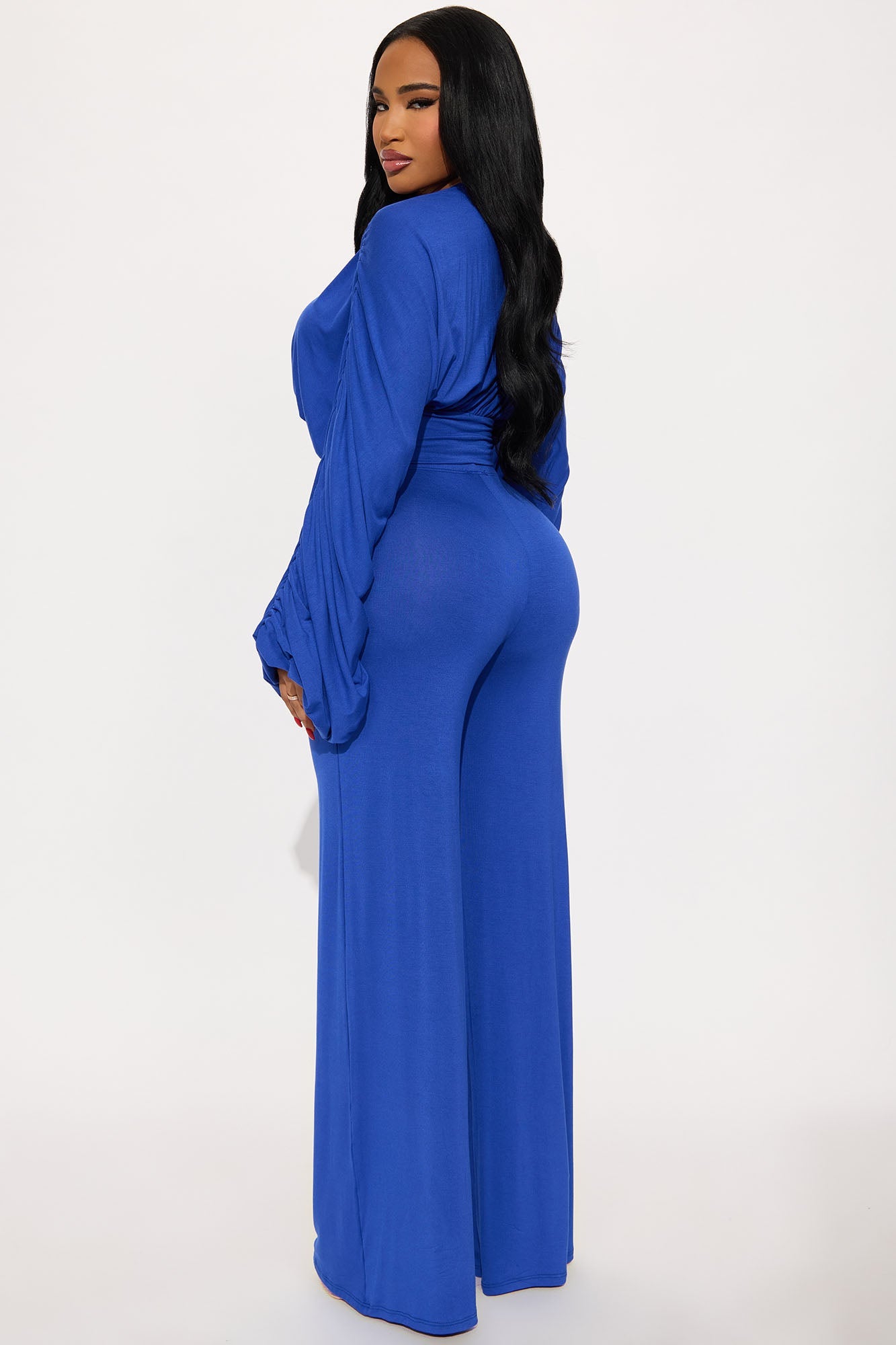 Ariana Ruched Sleeve Pant Set - Royal