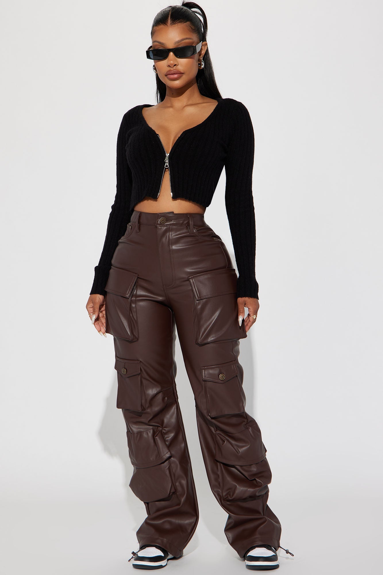 City Is Mine Faux Leather Cargo Pant - Chocolate
