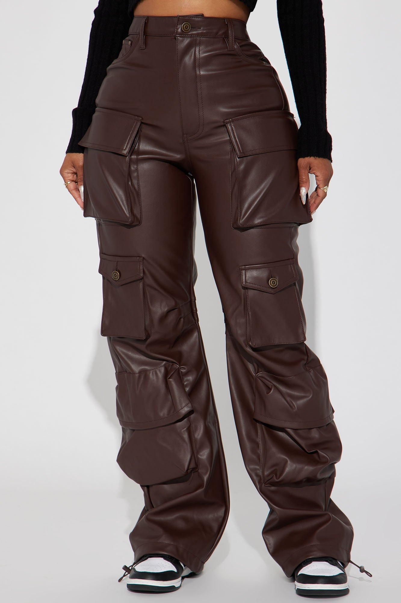 City Is Mine Faux Leather Cargo Pant - Chocolate